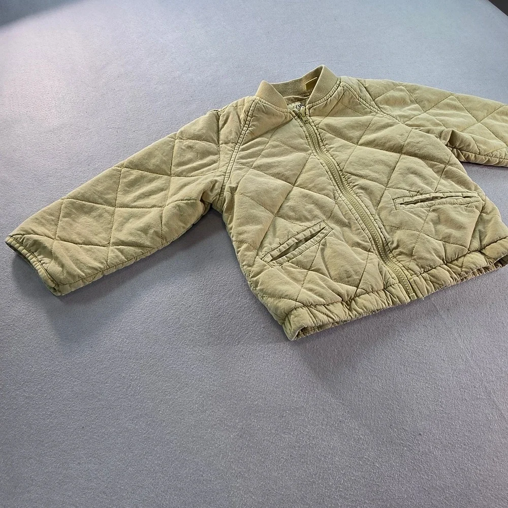 Zara Kids Tan Khaki Quilted Bomber Jacket Size 5 Years 110cm Full Zip Coat